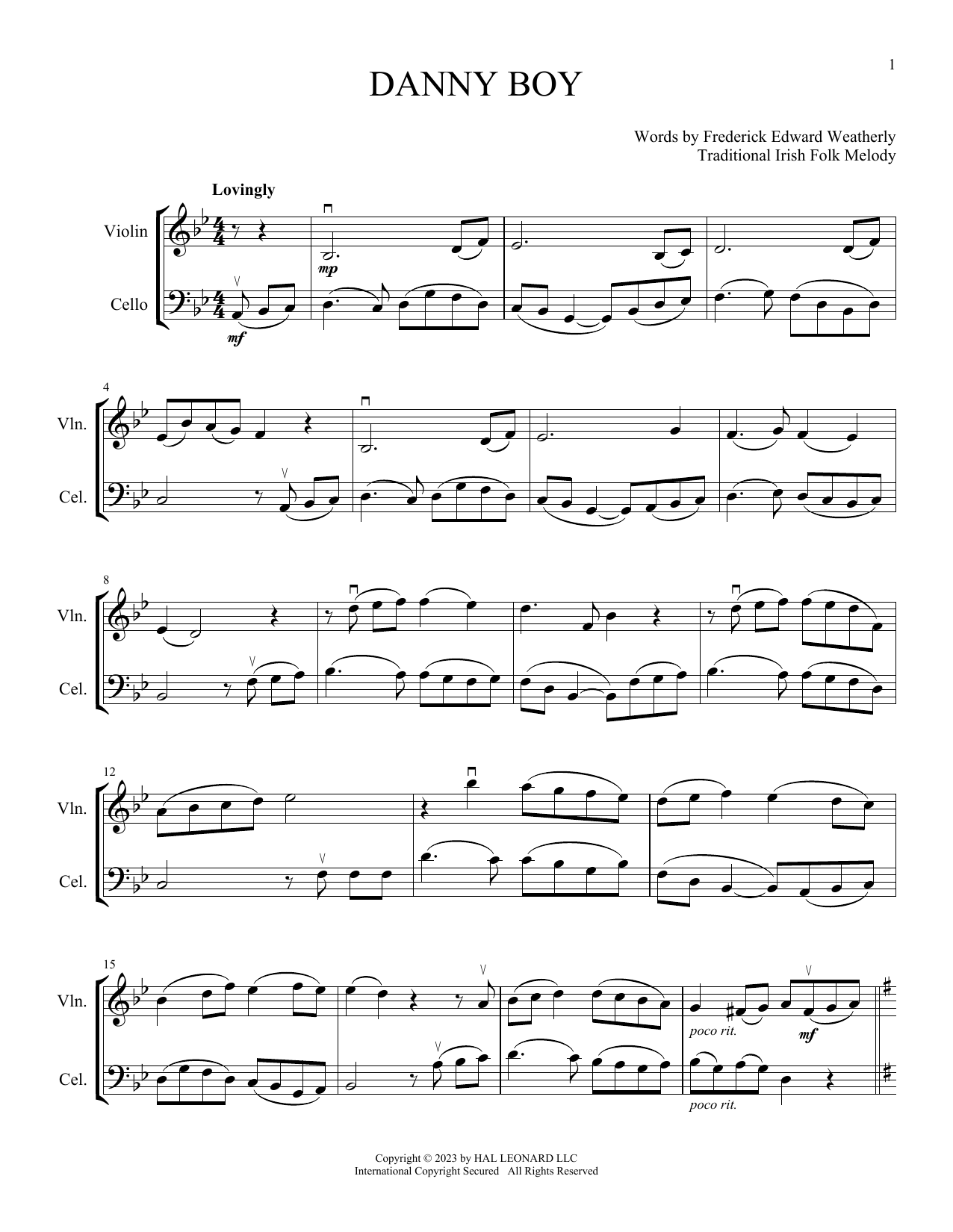 Download Traditional Irish Danny Boy (arr. Michelle Hynson) Sheet Music and learn how to play Instrumental Duet PDF digital score in minutes