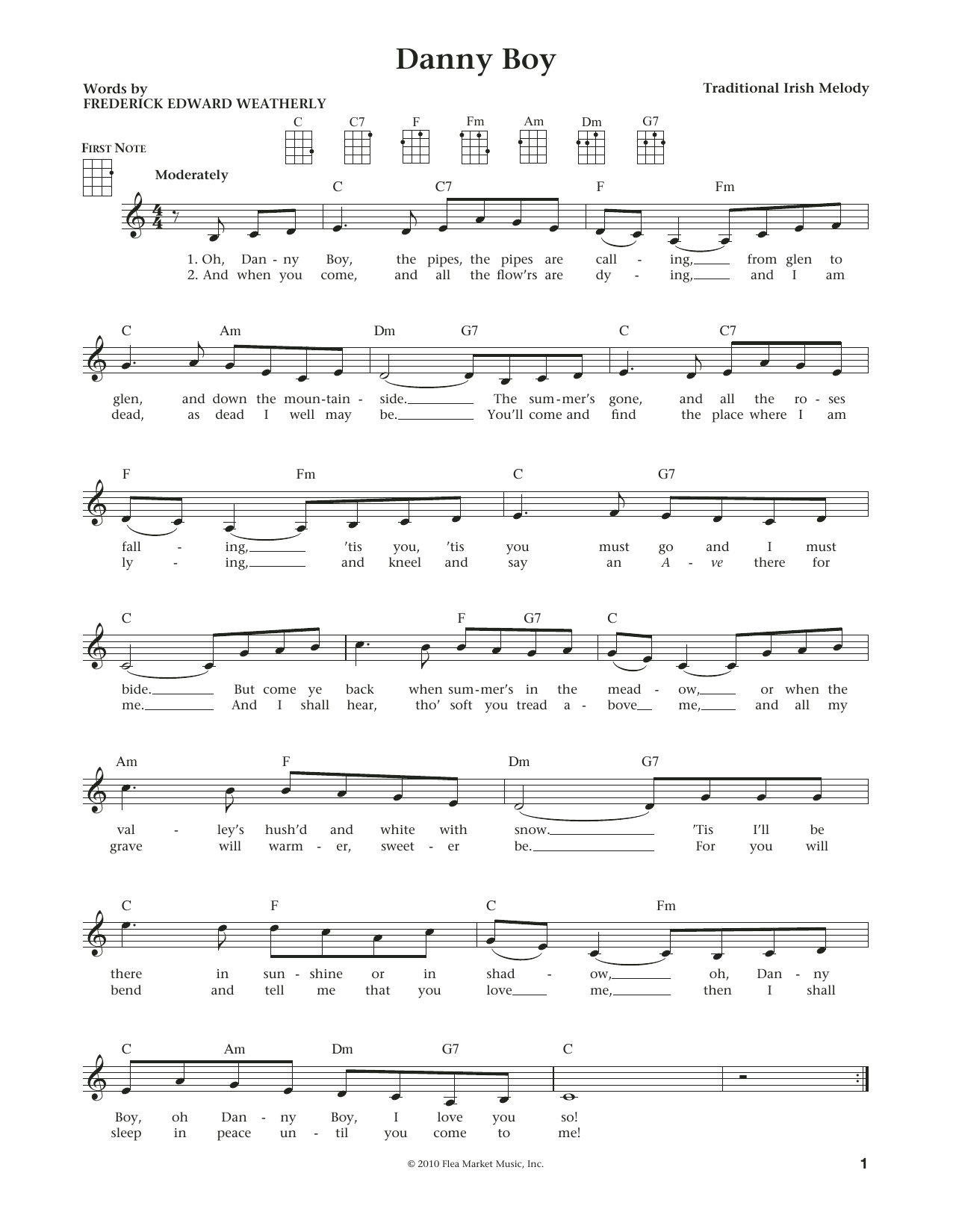 Download Traditional Irish Danny Boy Sheet Music and learn how to play Ukulele PDF digital score in minutes