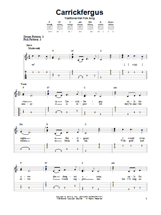 Download Irish Folksong Carrickfergus Sheet Music and learn how to play Easy Guitar Tab PDF digital score in minutes