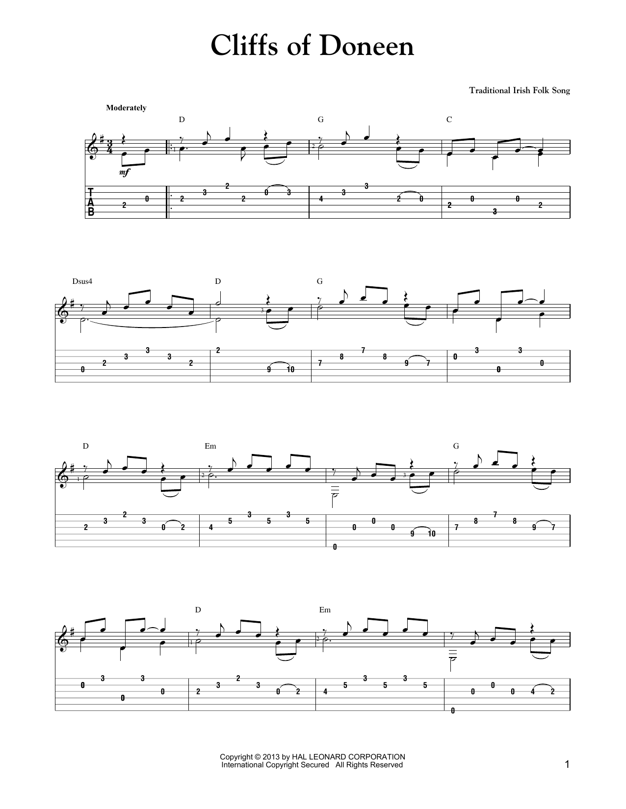 Download Mark Phillips Cliffs Of Doneen Sheet Music and learn how to play Easy Guitar Tab PDF digital score in minutes