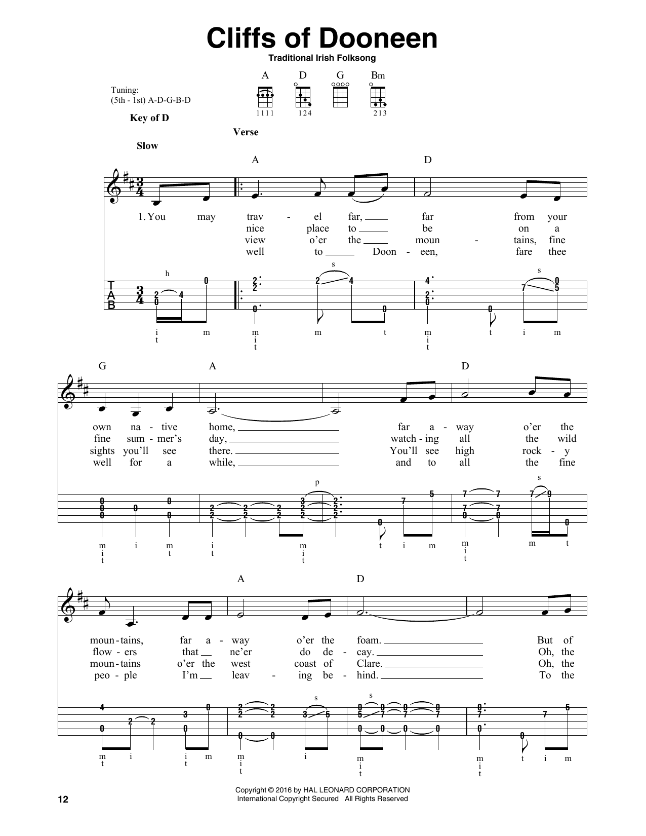 Download Traditional Irish Folk Song Cliffs Of Doneen Sheet Music and learn how to play Banjo PDF digital score in minutes