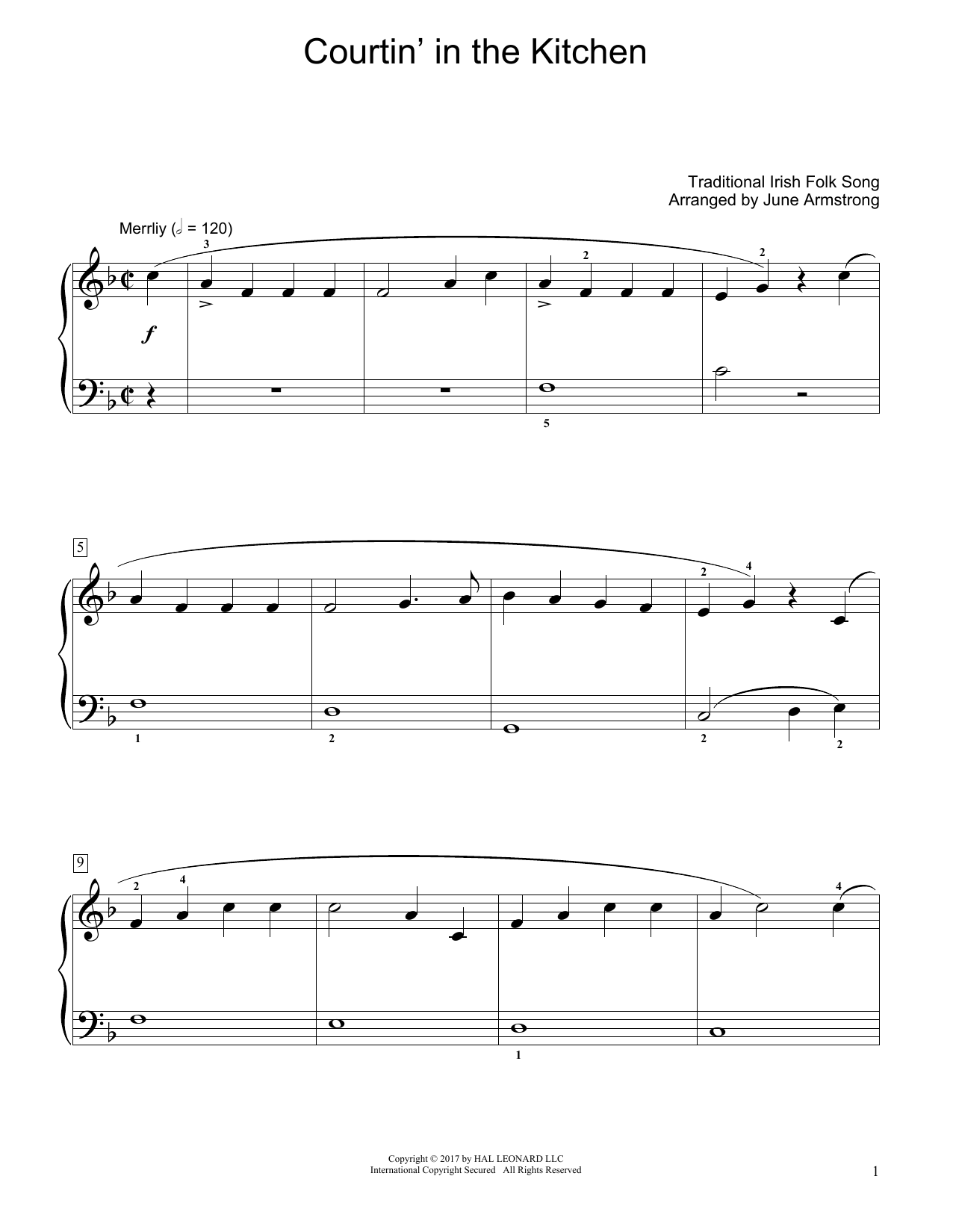 Download Traditional Irish Folk Song Courtin' In The Kitchen (arr. June Armstrong) Sheet Music and learn how to play Educational Piano PDF digital score in minutes