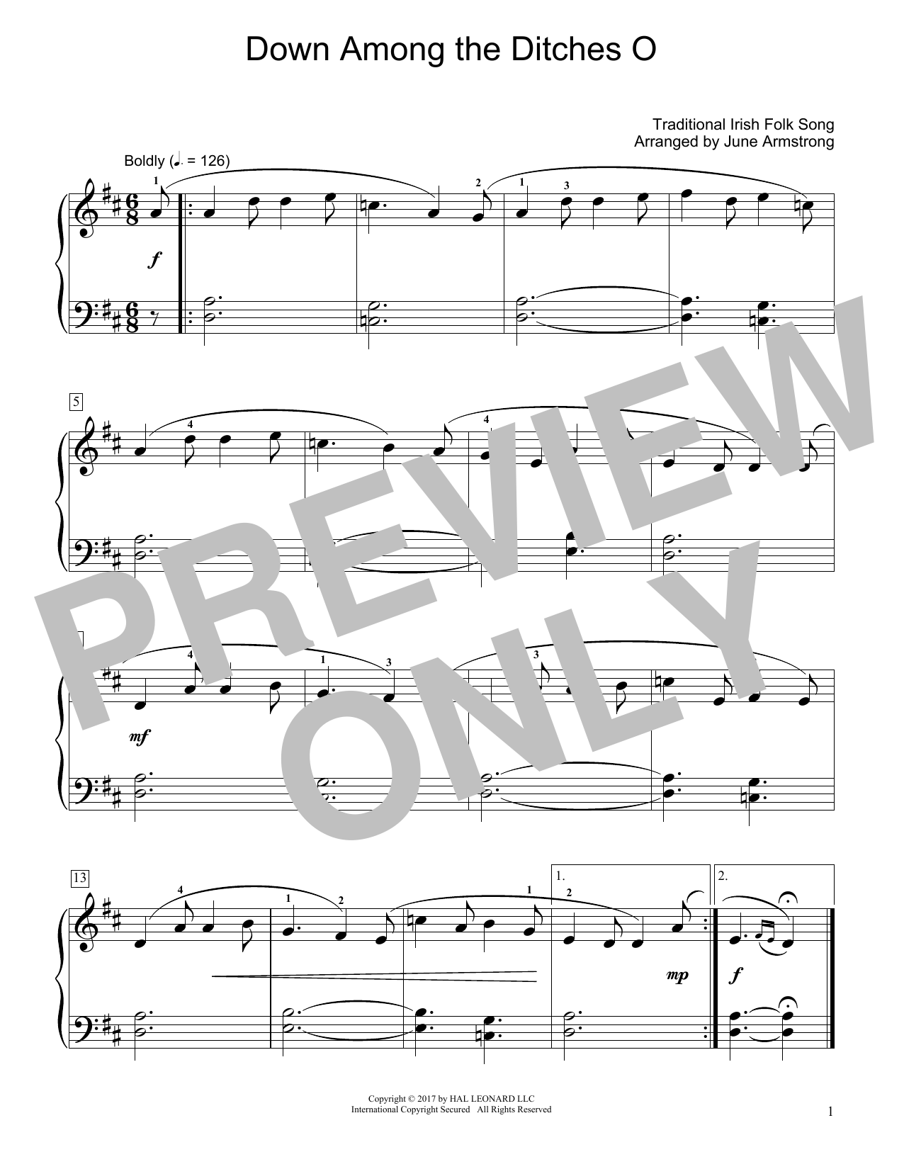 Download Traditional Irish Folk Song Down Among The Ditches O (arr. June Armstrong) Sheet Music and learn how to play Educational Piano PDF digital score in minutes