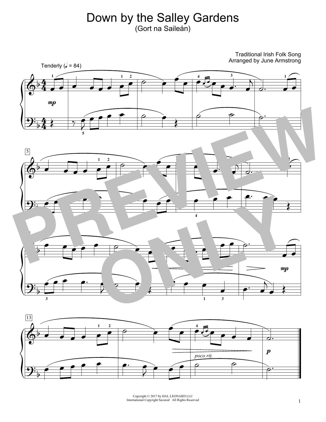 Download Traditional Irish Folk Song Down By The Salley Gardens (Gort Na Saileán) (arr. June Armstrong) Sheet Music and learn how to play Educational Piano PDF digital score in minutes