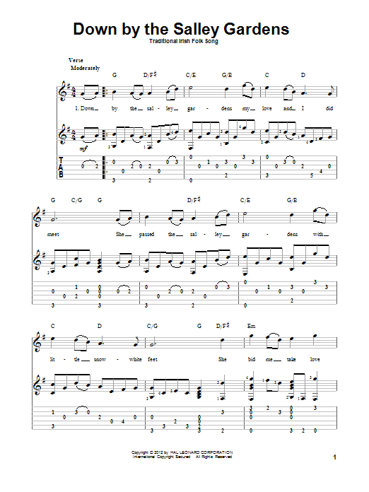 Download Irish Folksong Down By The Sally Gardens Sheet Music and learn how to play Guitar Tab PDF digital score in minutes