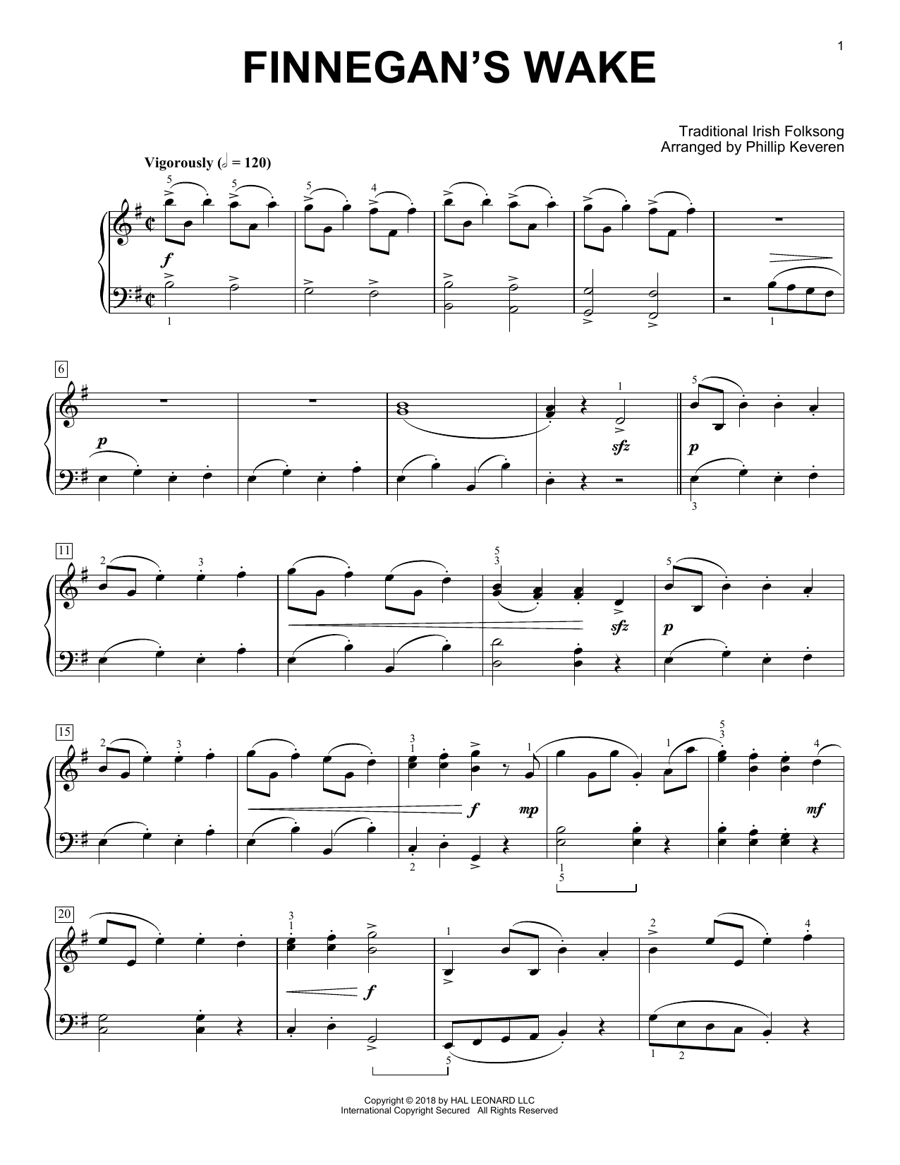 Download Traditional Irish Folk Song Finnegan's Wake [Classical version] (arr. Phillip Keveren) Sheet Music and learn how to play Piano Solo PDF digital score in minutes