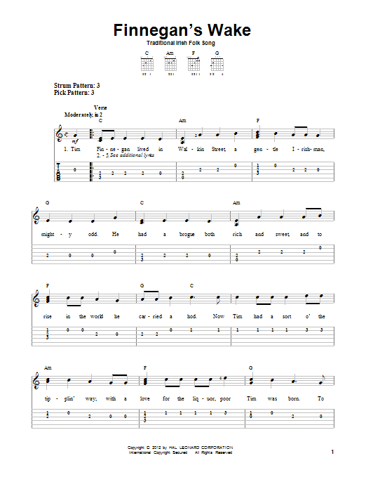 Download Traditional Irish Folk Song Finnegan's Wake Sheet Music and learn how to play Ukulele PDF digital score in minutes