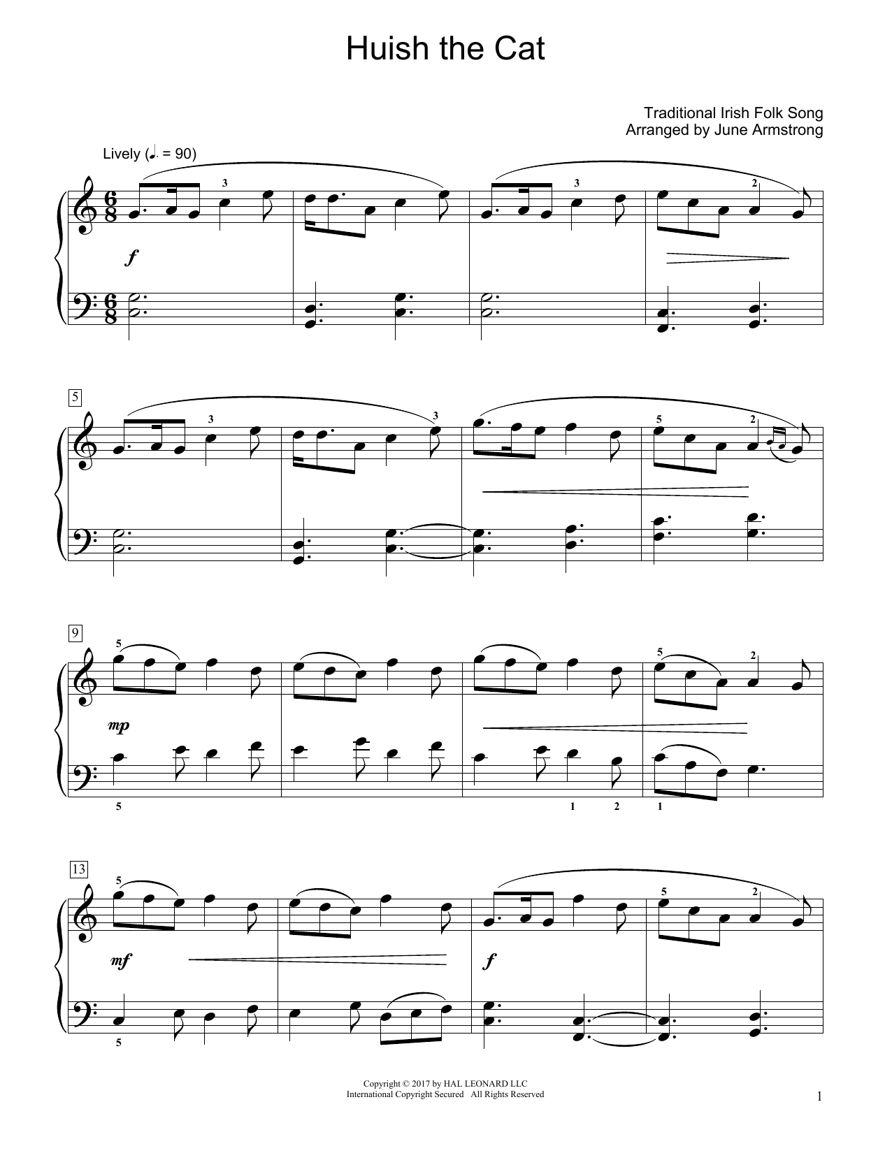 Download Traditional Irish Folk Song Huish The Cat (arr. June Armstrong) Sheet Music and learn how to play Educational Piano PDF digital score in minutes