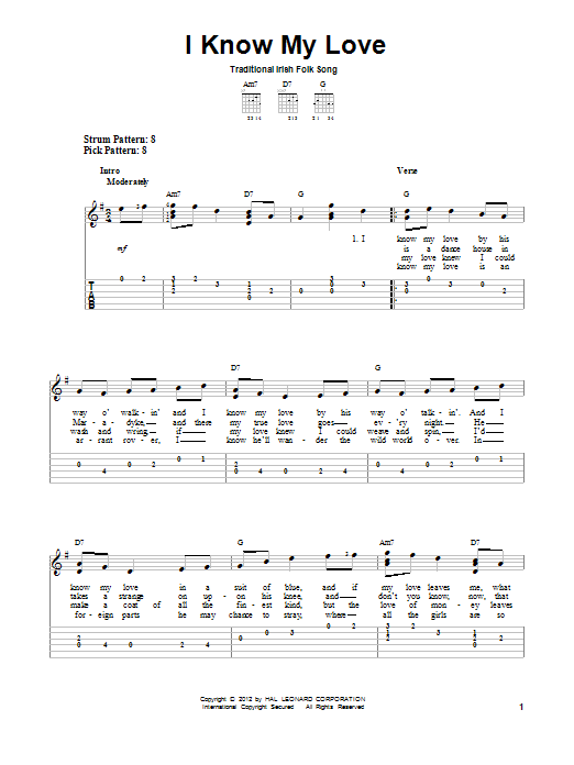 Download Irish Folksong I Know My Love Sheet Music and learn how to play Easy Guitar Tab PDF digital score in minutes