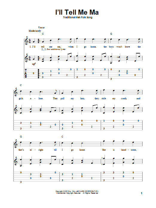 Download Irish Folksong I'll Tell Me Ma Sheet Music and learn how to play Guitar Tab PDF digital score in minutes