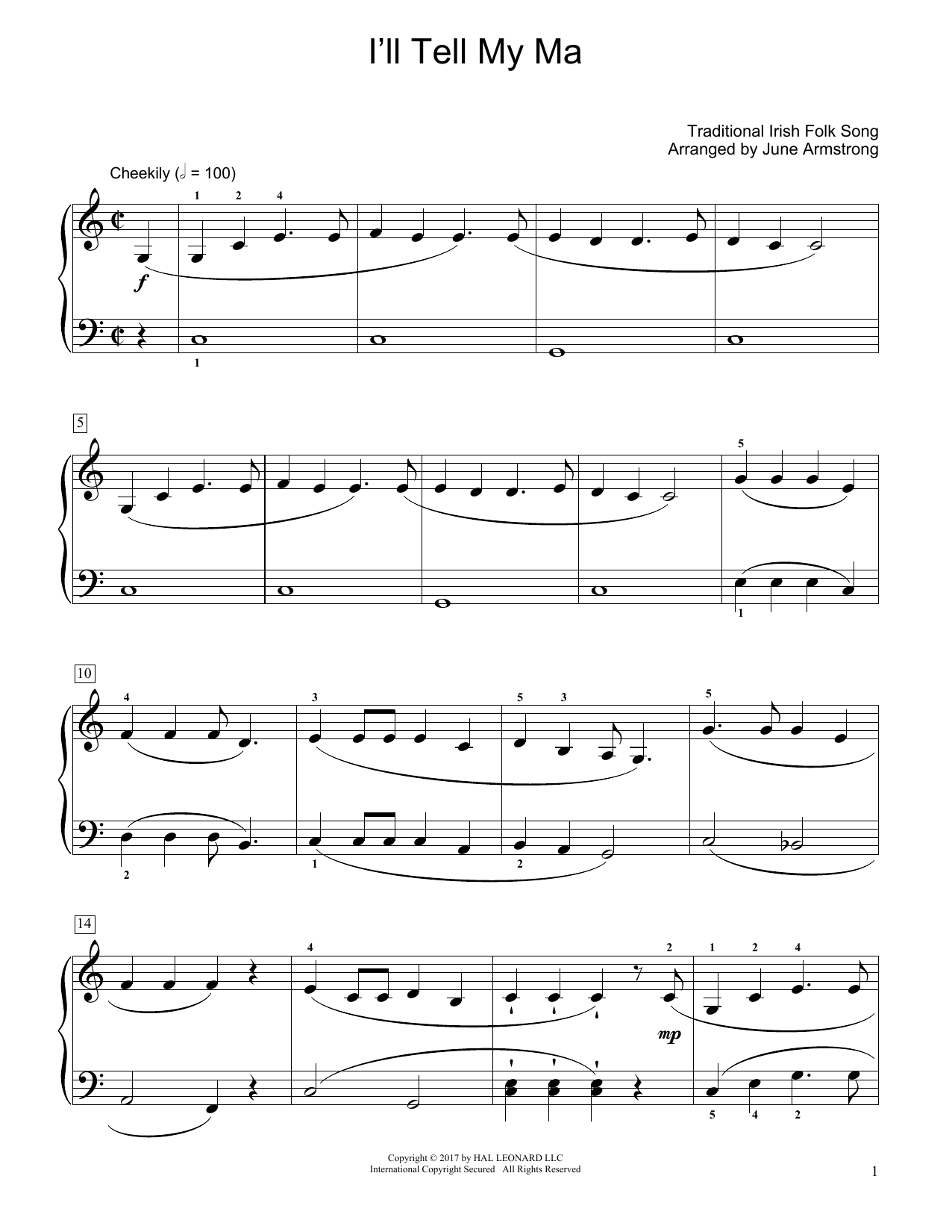 Download Traditional Irish Folk Song I'll Tell My Ma (arr. June Armstrong) Sheet Music and learn how to play Educational Piano PDF digital score in minutes