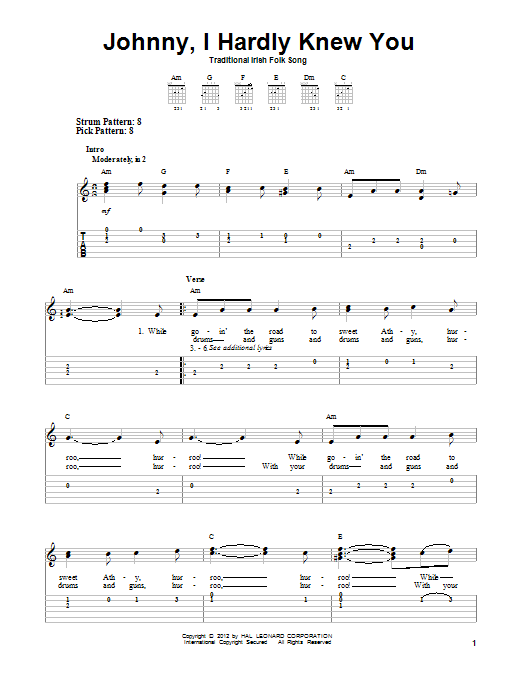 Download Traditional Irish Folk Song Johnny, I Hardly Knew You Sheet Music and learn how to play Banjo PDF digital score in minutes