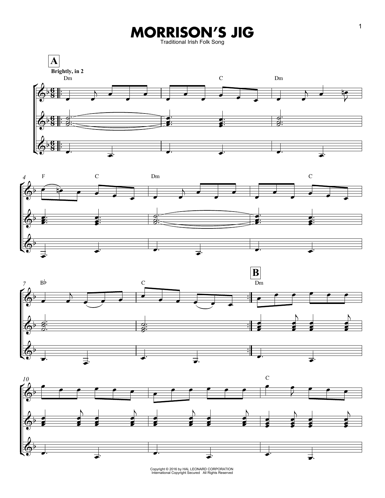 Download Traditional Irish Folk Song Morrison's Jig Sheet Music and learn how to play Guitar Ensemble PDF digital score in minutes