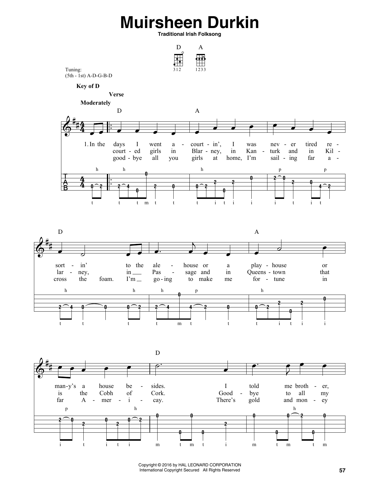 Download Traditional Irish Folk Song Muirsheen Durkin Sheet Music and learn how to play Banjo PDF digital score in minutes