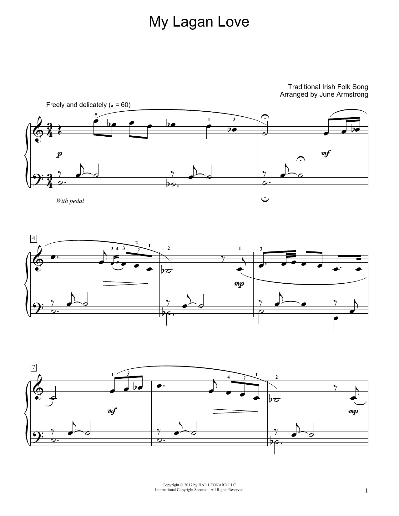 Download Traditional Irish Folk Song My Lagan Love (arr. June Armstrong) Sheet Music and learn how to play Educational Piano PDF digital score in minutes