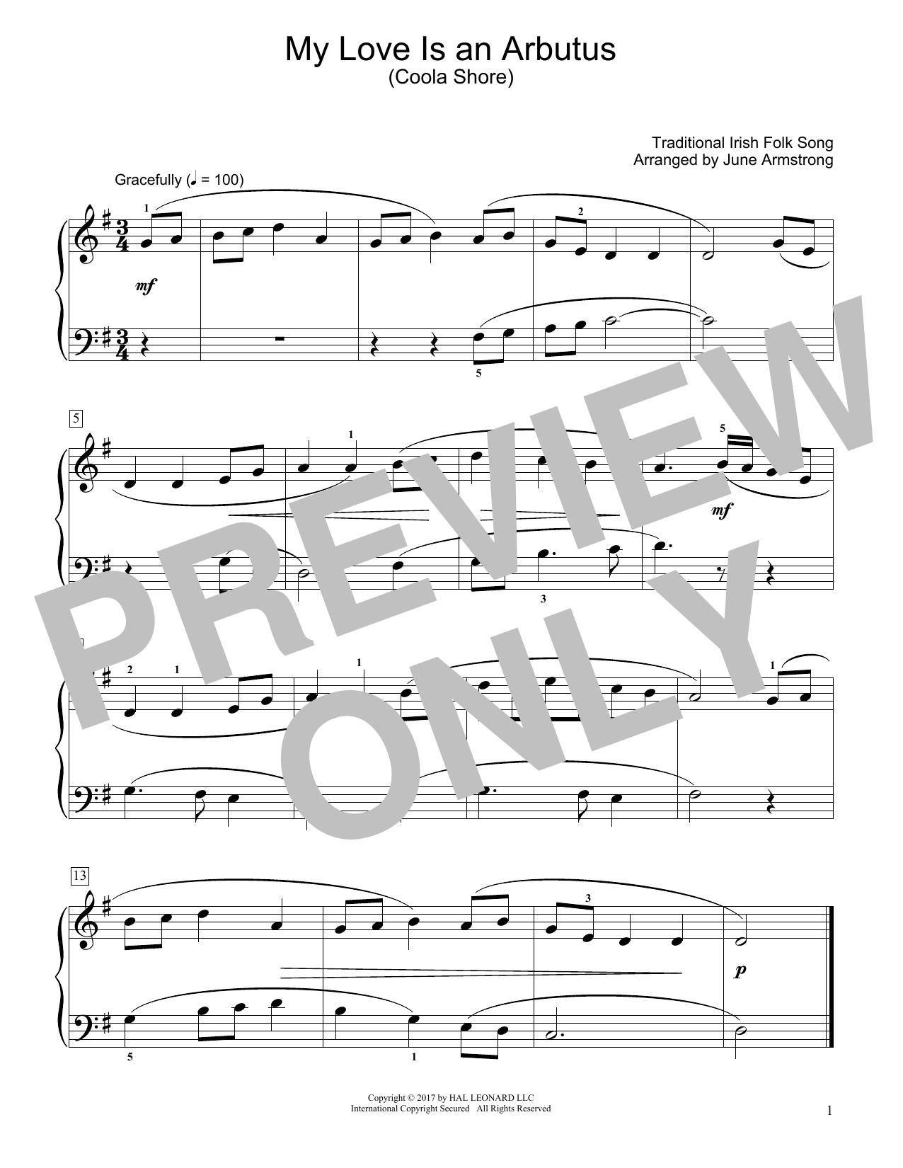 Download Traditional Irish Folk Song My Love Is An Arbutus (Coola Shore) (arr. June Armstrong) Sheet Music and learn how to play Educational Piano PDF digital score in minutes