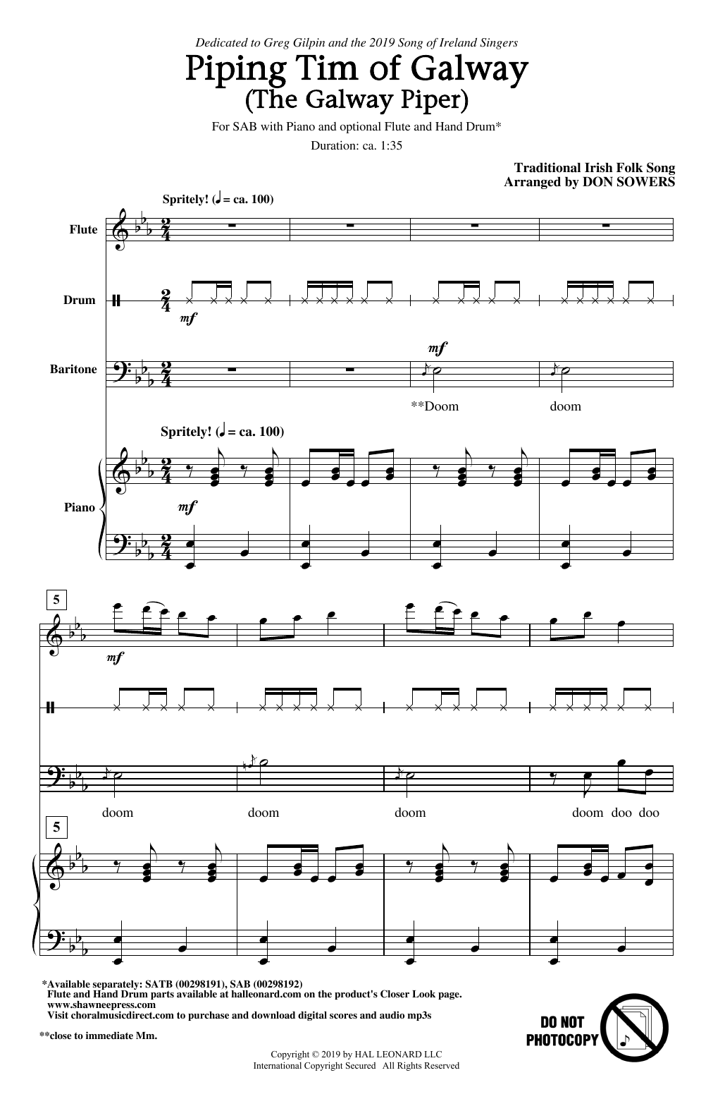 Download Traditional Irish Folk Song Piping Tim Of Galway (The Galway Piper) (arr. Don Sowers) Sheet Music and learn how to play SATB Choir PDF digital score in minutes
