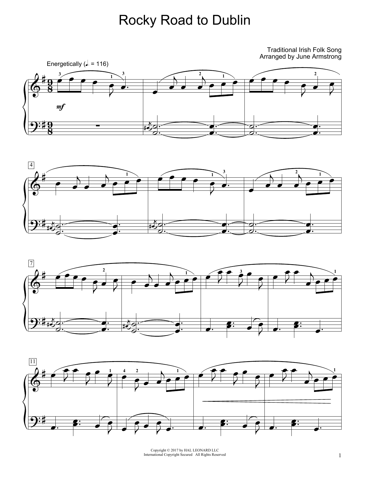 Download Traditional Irish Folk Song Rocky Road To Dublin (arr. June Armstrong) Sheet Music and learn how to play Educational Piano PDF digital score in minutes