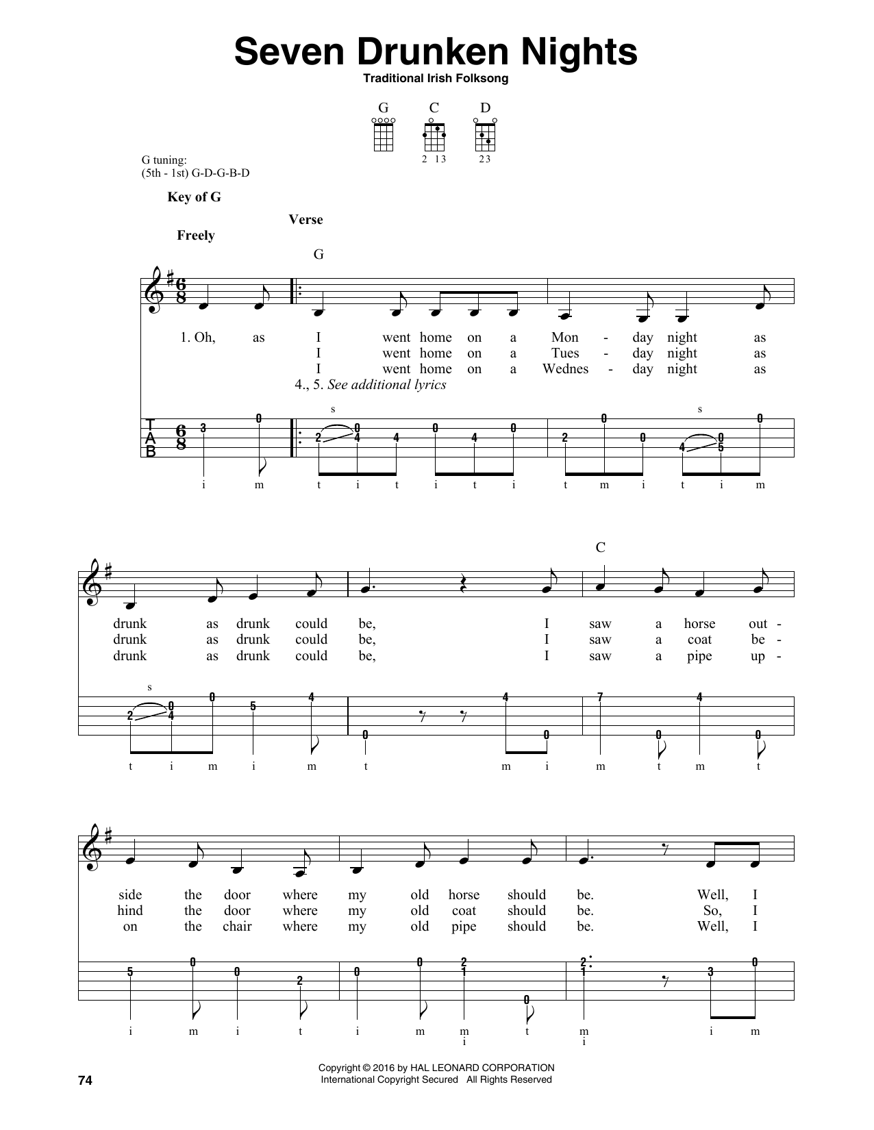 Download Traditional Irish Folk Song Seven Drunken Nights Sheet Music and learn how to play Banjo PDF digital score in minutes