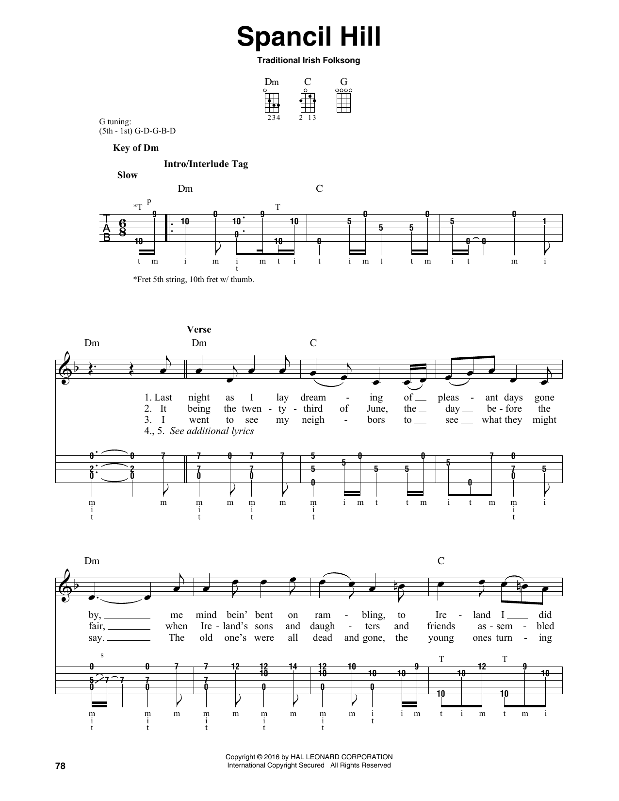 Download Traditional Irish Folk Song Spancil Hill Sheet Music and learn how to play Banjo PDF digital score in minutes