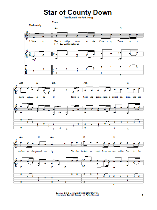 Download Irish Folksong Star Of County Down Sheet Music and learn how to play Guitar Tab PDF digital score in minutes