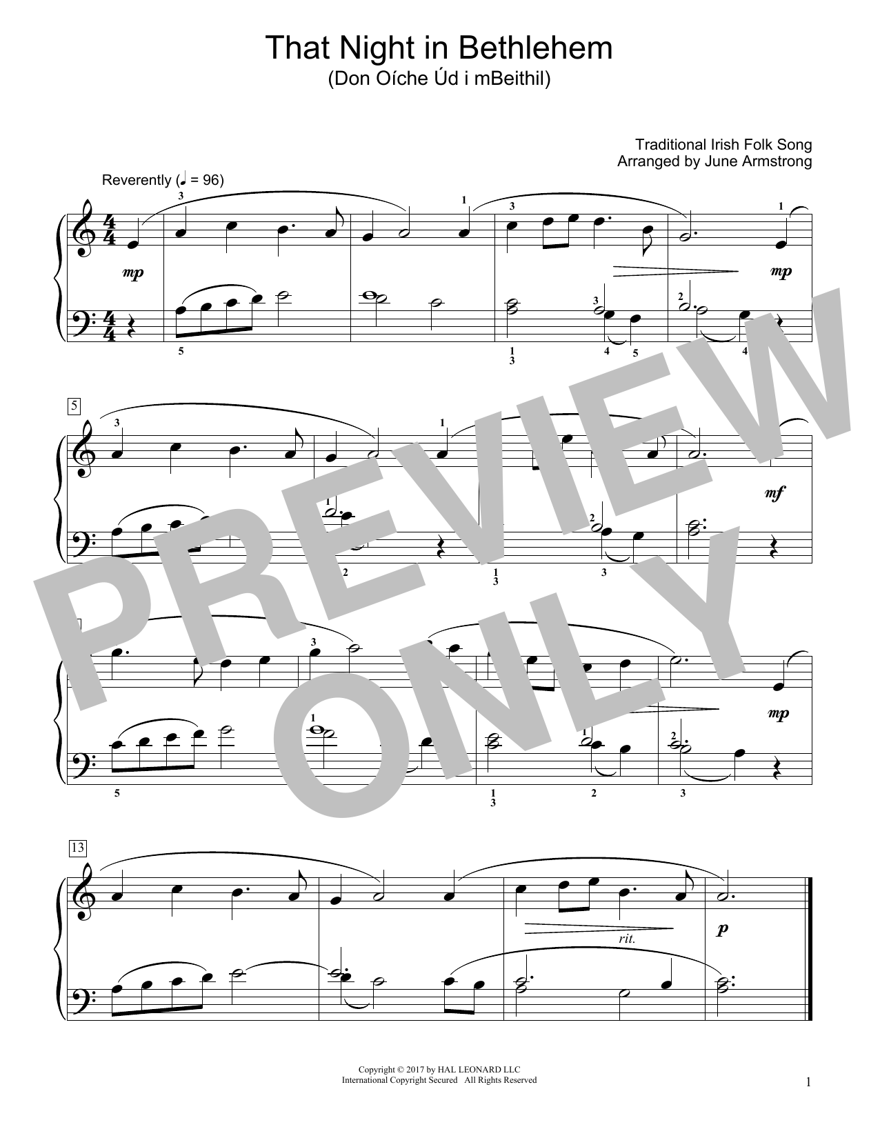 Download Traditional Irish Folk Song That Night In Bethlehem (Don Oíche Úd I Mbeithil) (arr. June Armstrong) Sheet Music and learn how to play Educational Piano PDF digital score in minutes
