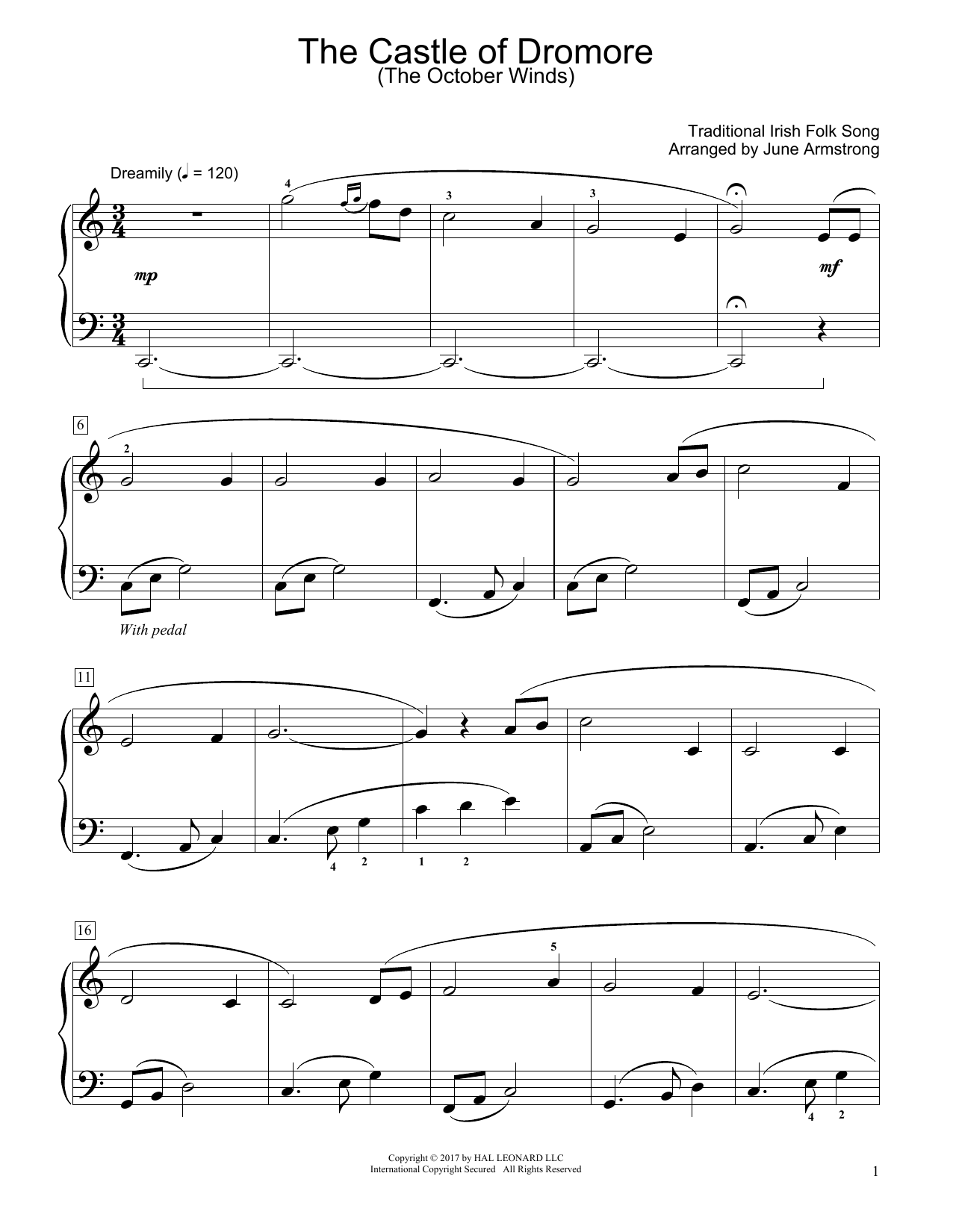 Download Traditional Irish Folk Song The Castle Of Dromore (The October Winds) (arr. June Armstrong) Sheet Music and learn how to play Educational Piano PDF digital score in minutes