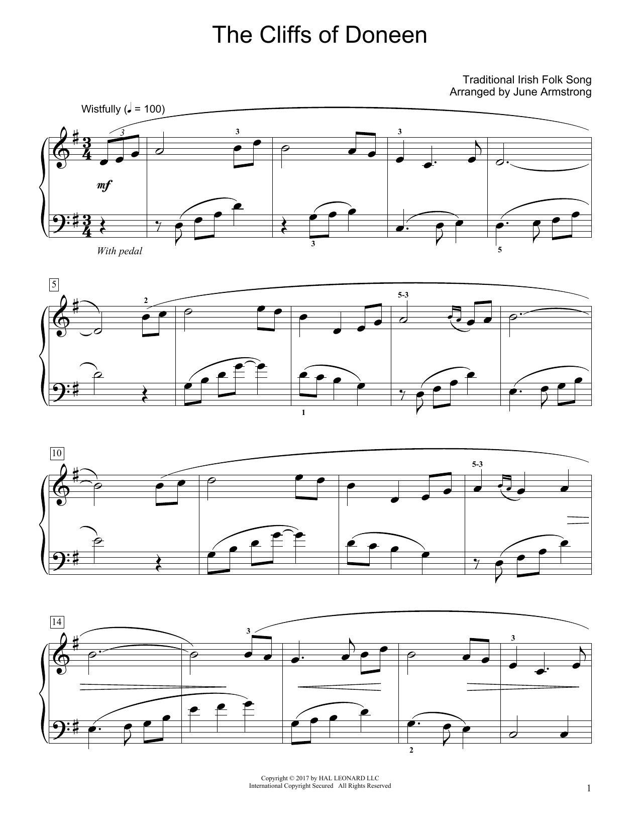 Download Traditional Irish Folk Song The Cliffs Of Doneen (arr. June Armstrong) Sheet Music and learn how to play Educational Piano PDF digital score in minutes