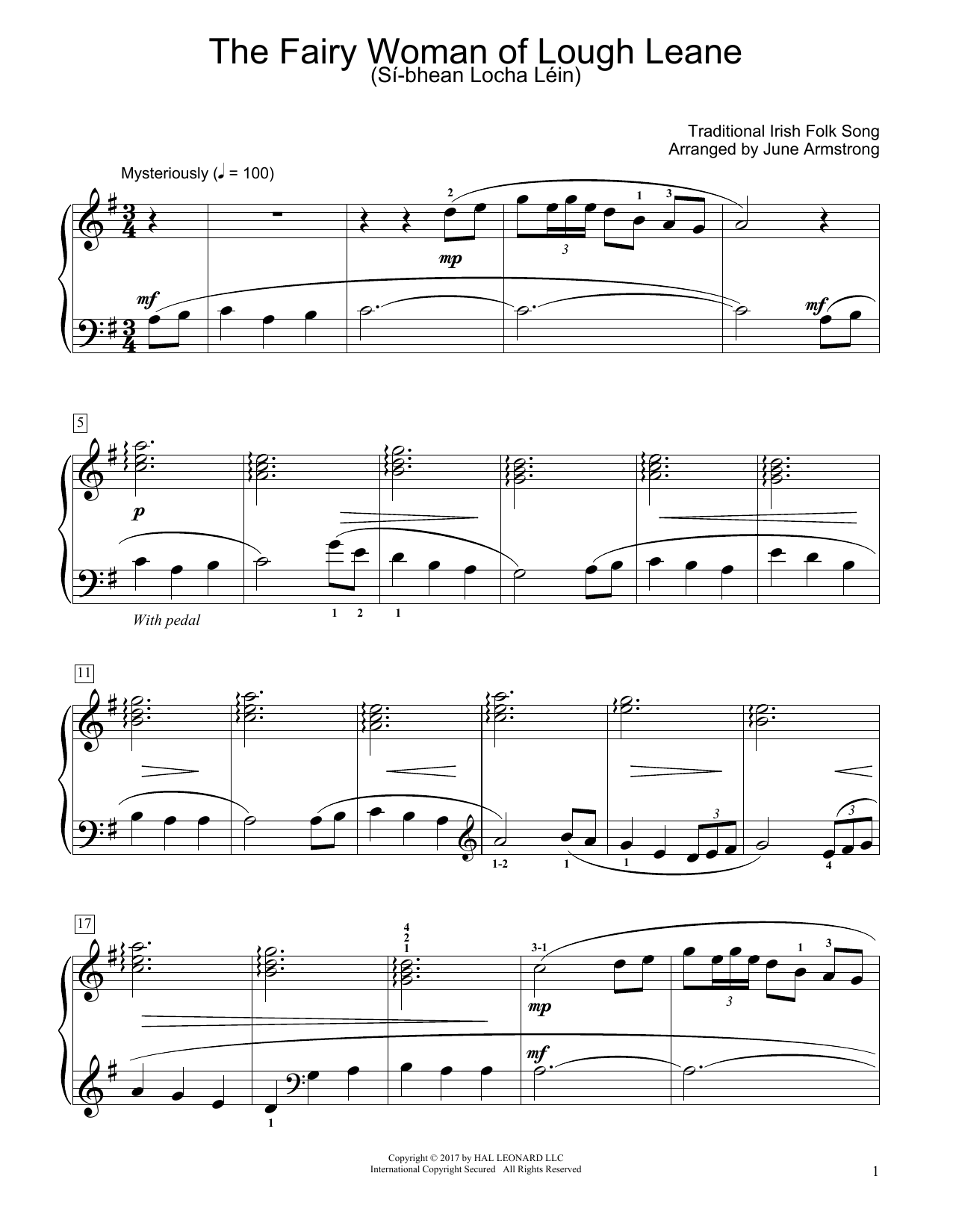 Download Traditional Irish Folk Song The Fairy Woman Of Lough Leane (Sí-Bhean Locha Léin) (arr. June Armstrong) Sheet Music and learn how to play Educational Piano PDF digital score in minutes
