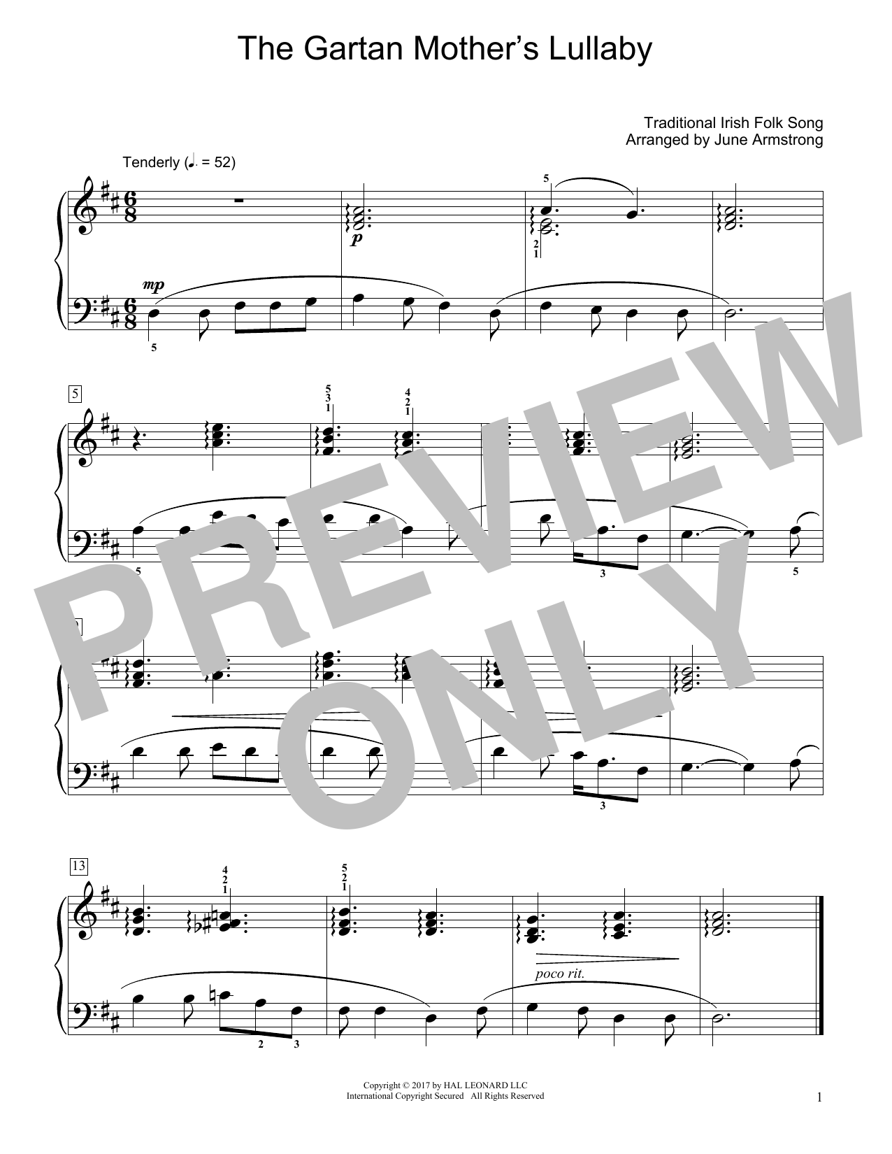Download Traditional Irish Folk Song The Gartan Mother's Lullaby (arr. June Armstrong) Sheet Music and learn how to play Educational Piano PDF digital score in minutes