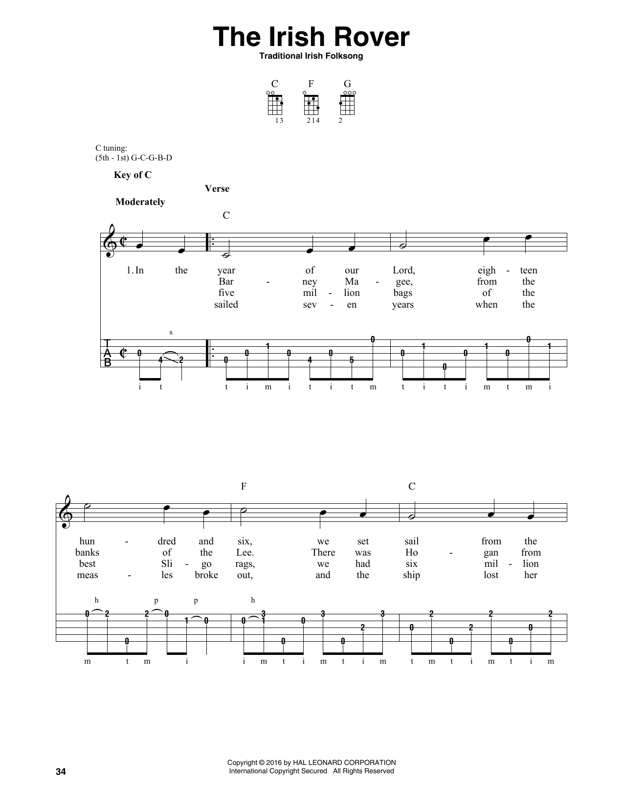 Download Traditional Irish Folk Song The Irish Rover Sheet Music and learn how to play Ukulele PDF digital score in minutes