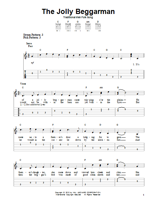 Download Irish Folksong The Jolly Beggarman Sheet Music and learn how to play Easy Guitar Tab PDF digital score in minutes