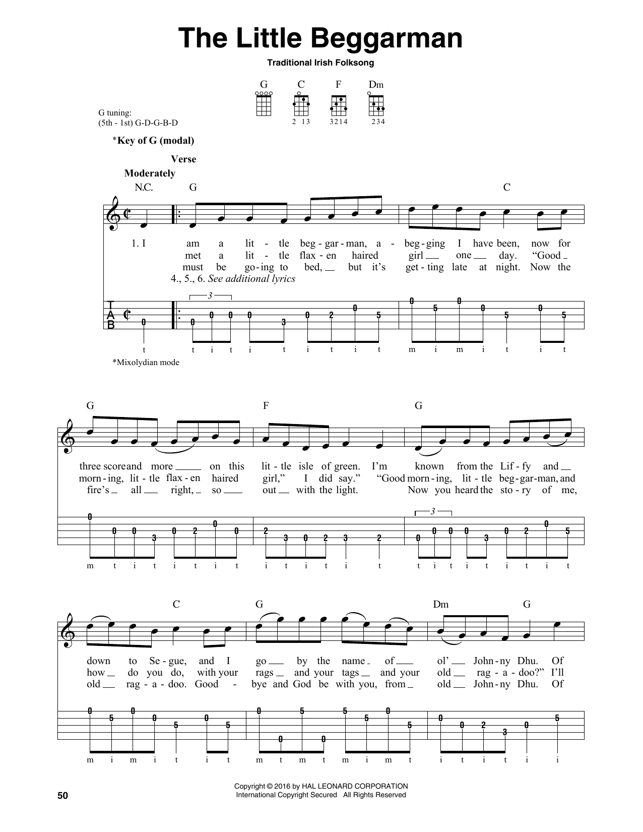 Download Traditional Irish Folk Song The Little Beggarman Sheet Music and learn how to play Banjo PDF digital score in minutes