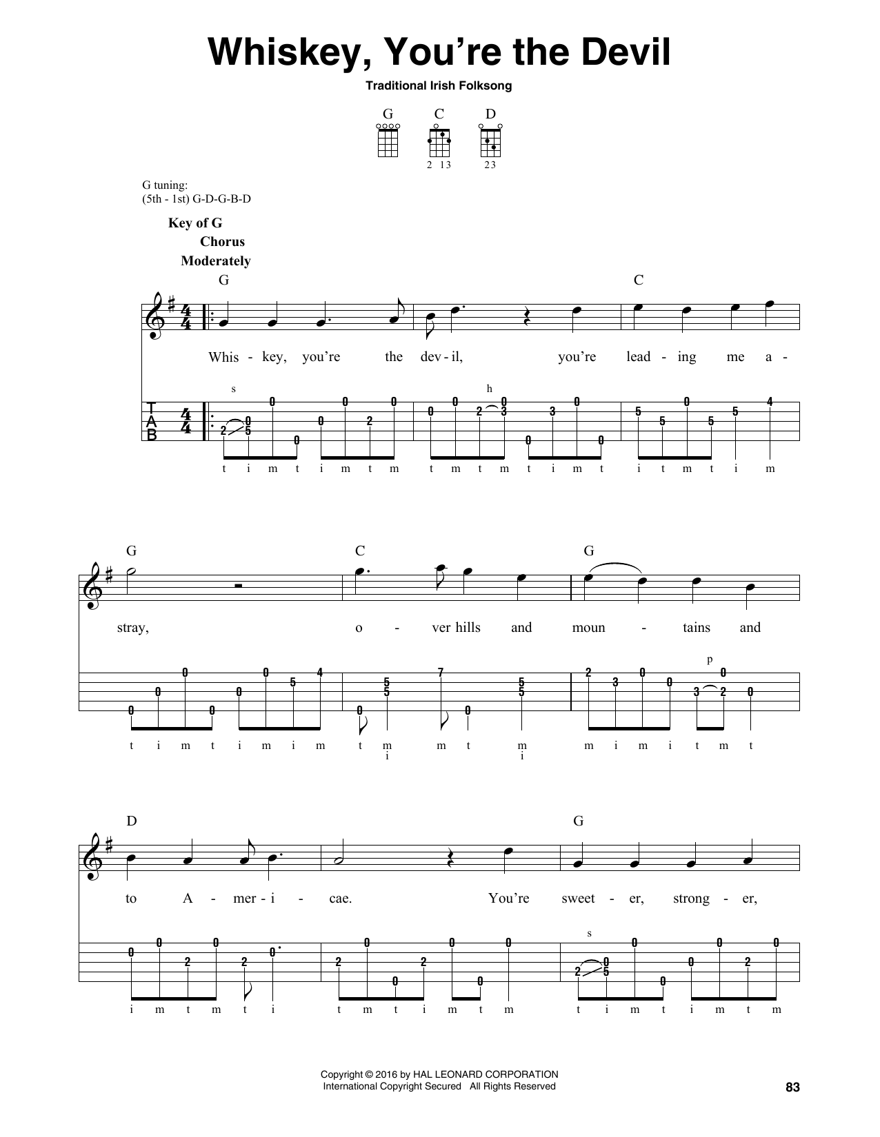 Download Traditional Irish Folk Song Whiskey, You're The Devil Sheet Music and learn how to play Banjo PDF digital score in minutes