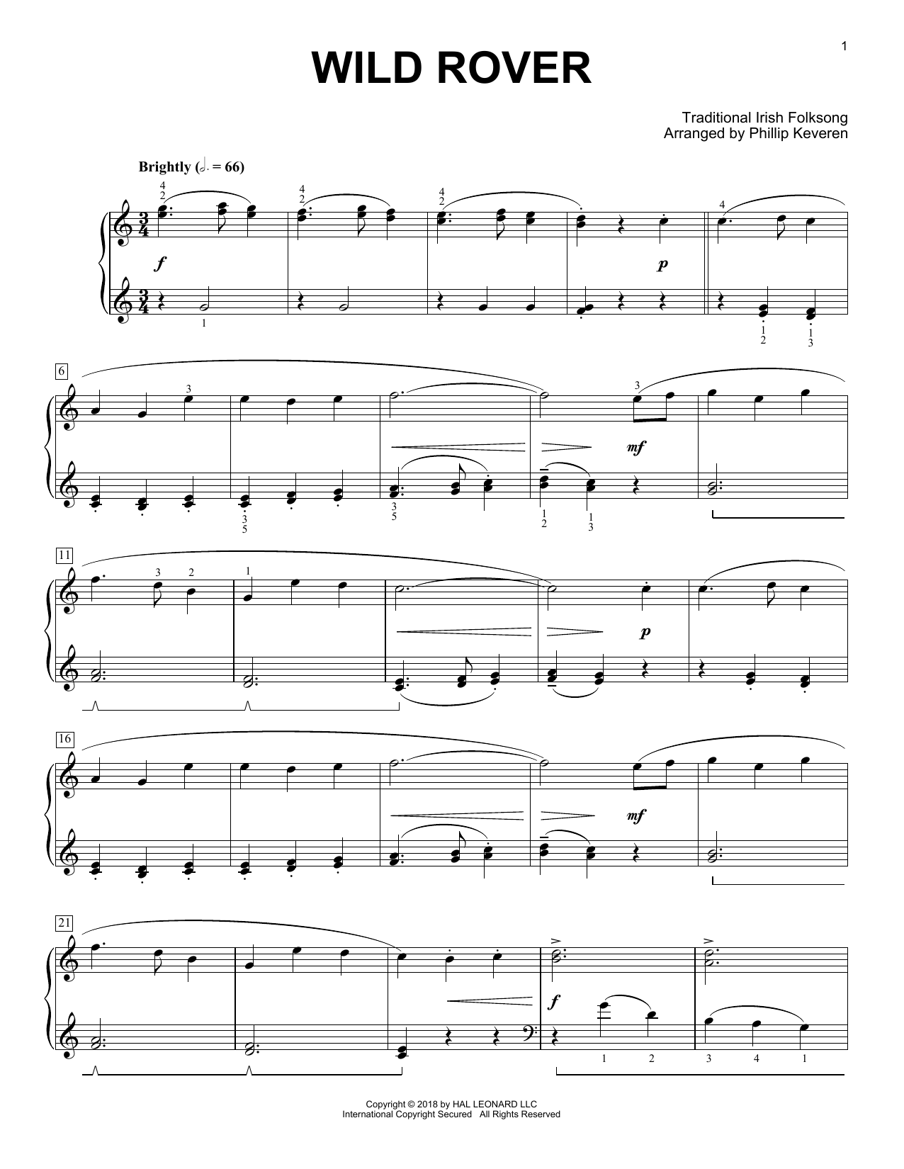 Download Traditional Irish Folk Song Wild Rover [Classical version] (arr. Phillip Keveren) Sheet Music and learn how to play Piano Solo PDF digital score in minutes