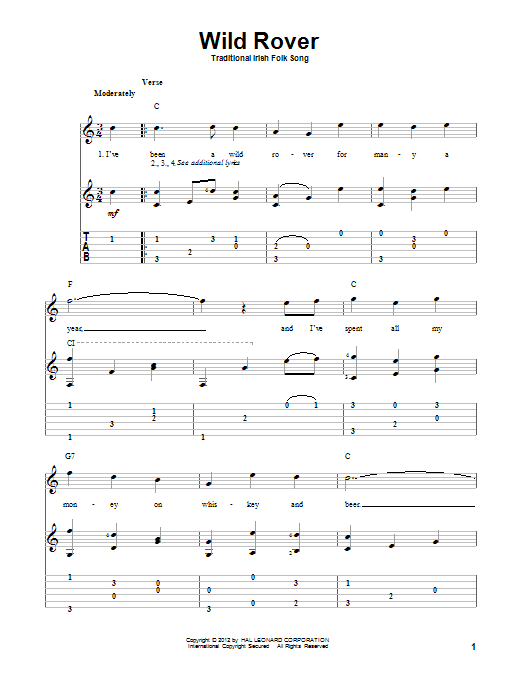 Download Traditional Irish Folk Song Wild Rover Sheet Music and learn how to play Banjo PDF digital score in minutes