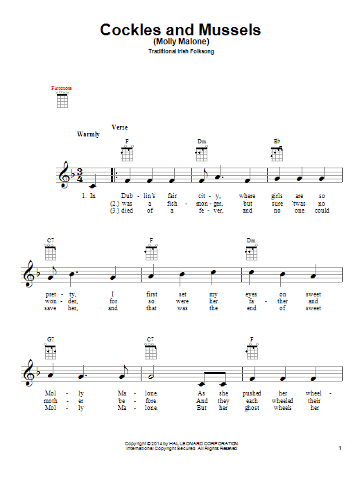 Download Traditional Irish Folksong Cockles And Mussels (Molly Malone) Sheet Music and learn how to play Chord Buddy PDF digital score in minutes