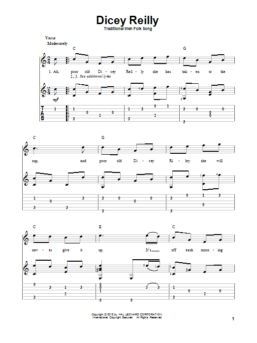 Download Irish Folksong Dicey Reilly Sheet Music and learn how to play Guitar Tab PDF digital score in minutes