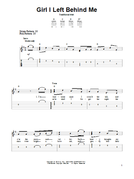 Download Traditional Irish Girl I Left Behind Me Sheet Music and learn how to play Melody Line, Lyrics & Chords PDF digital score in minutes