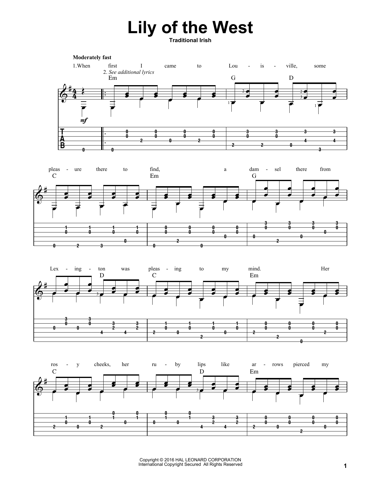 Download Traditional Irish Lily Of The West Sheet Music and learn how to play Guitar Tab PDF digital score in minutes