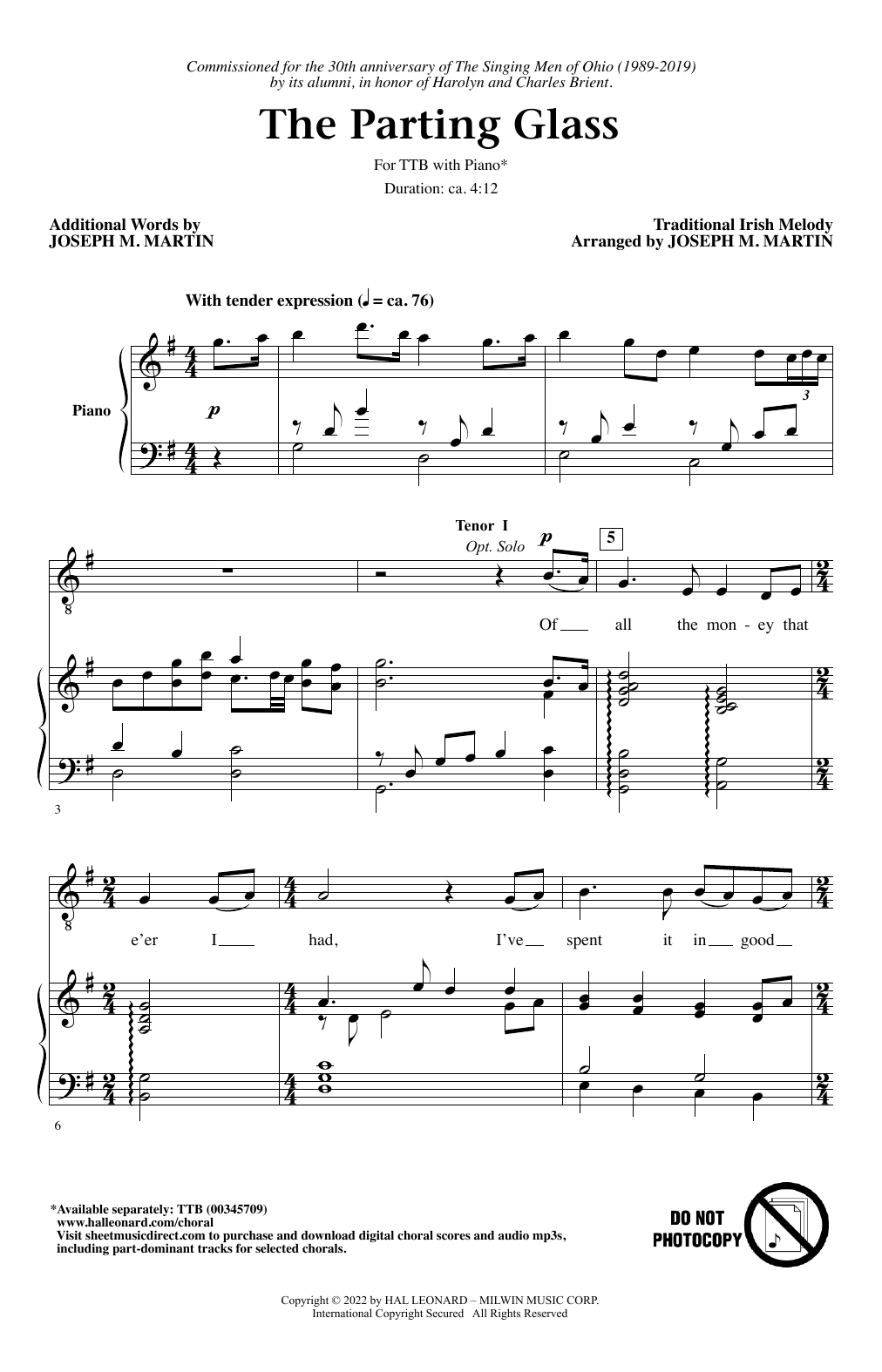 Download Traditional Irish Melody The Parting Glass (arr. Joseph M. Martin) Sheet Music and learn how to play TTBB Choir PDF digital score in minutes