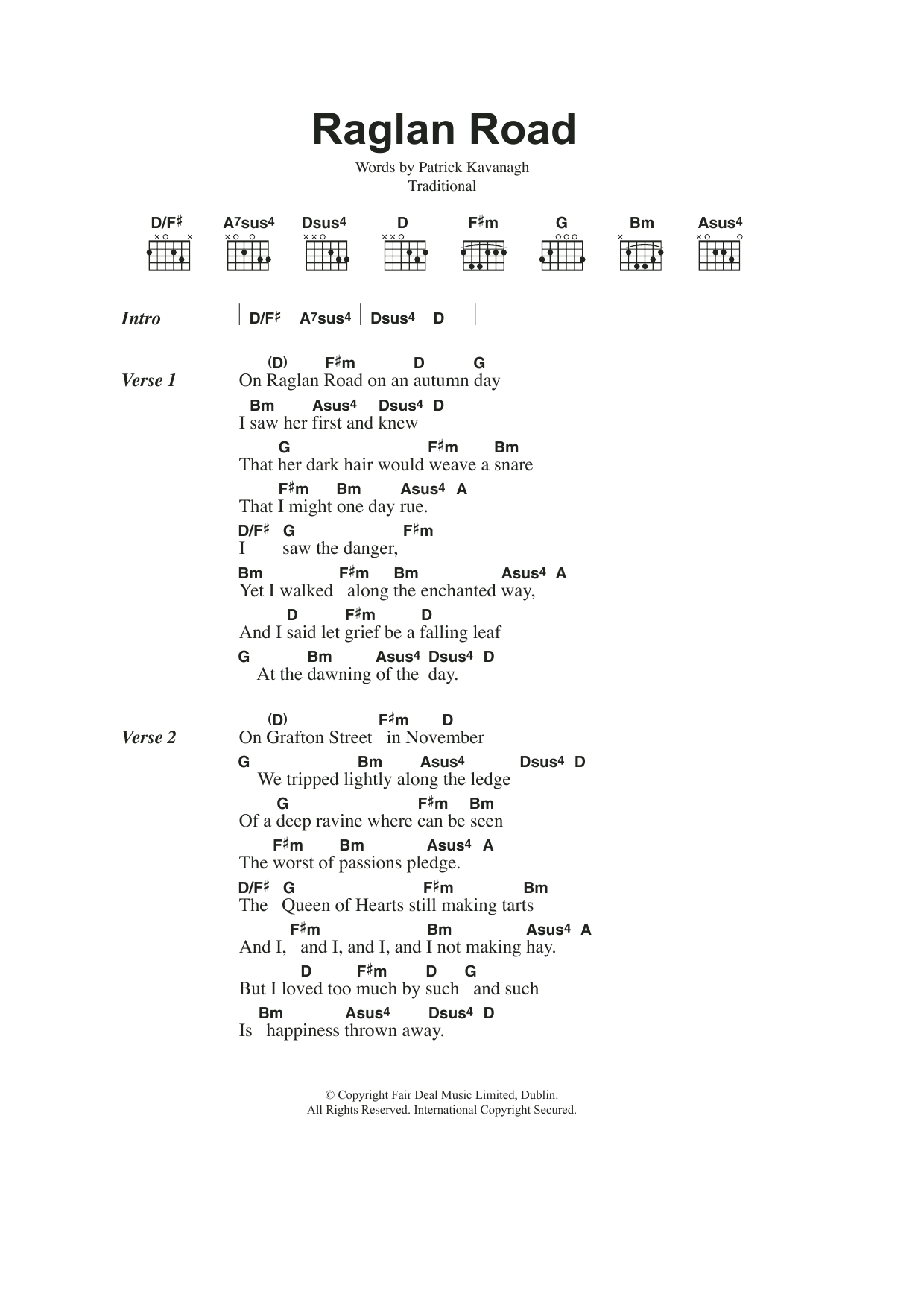 Download Traditional Irish Raglan Road Sheet Music and learn how to play Lyrics & Chords PDF digital score in minutes