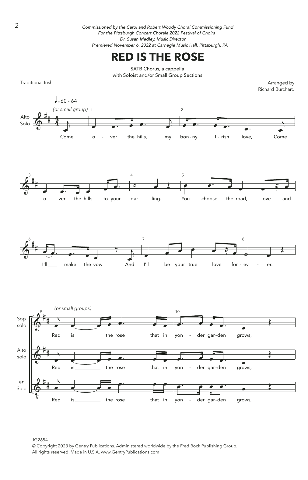 Download Traditional Irish Red Is The Rose (arr. Richard Burchard) Sheet Music and learn how to play SATB Choir PDF digital score in minutes
