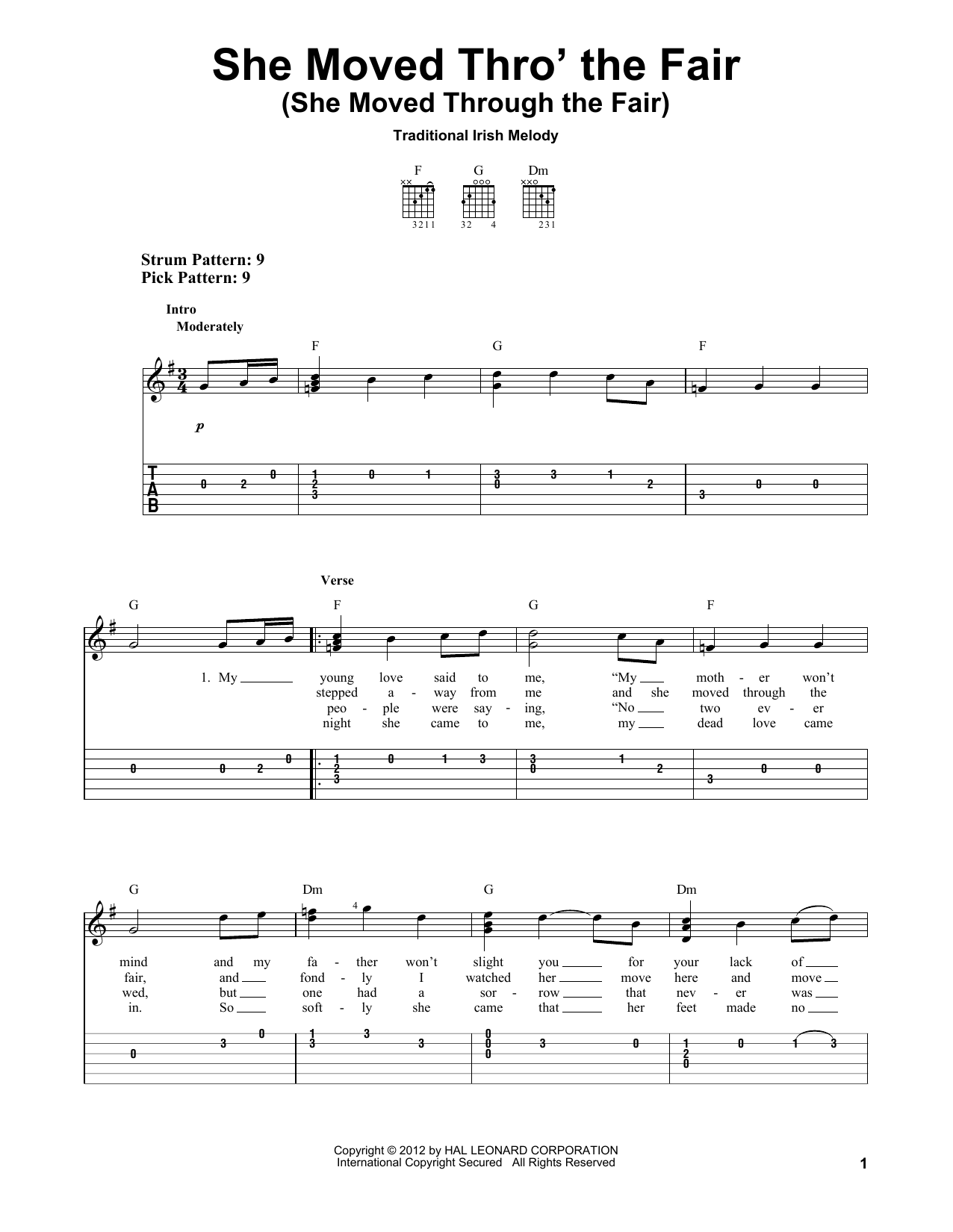 Download Irish Folksong She Moved Thro' The Fair (She Moved Through The Fair) Sheet Music and learn how to play Easy Guitar Tab PDF digital score in minutes