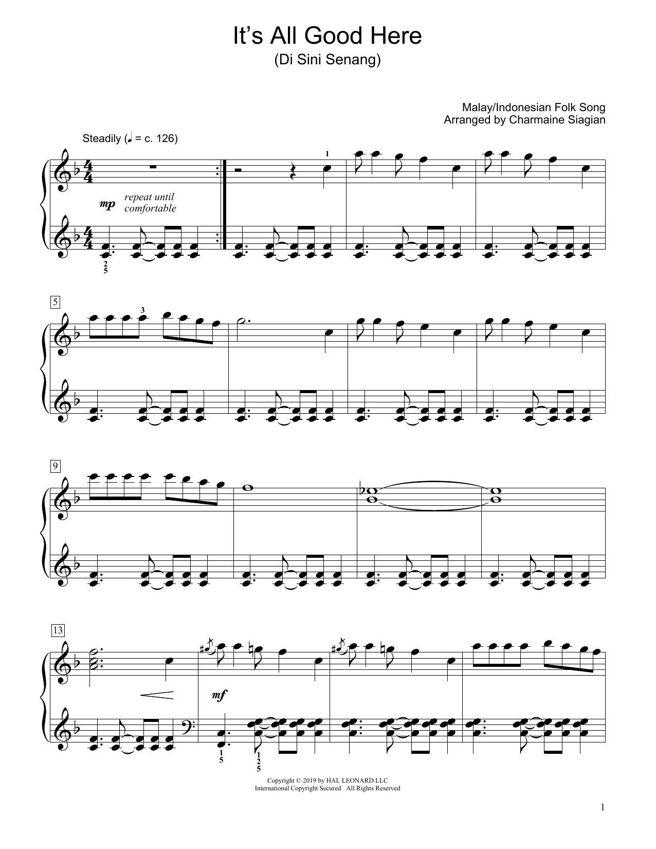 Download Traditional It's All Good Here (Di Sini Senang) (arr. Charmaine Siagian) Sheet Music and learn how to play Educational Piano PDF digital score in minutes