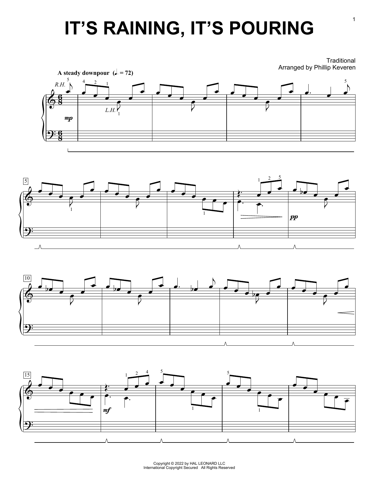 Download Traditional It's Raining, It's Pouring (arr. Phillip Keveren) Sheet Music and learn how to play Piano Solo PDF digital score in minutes