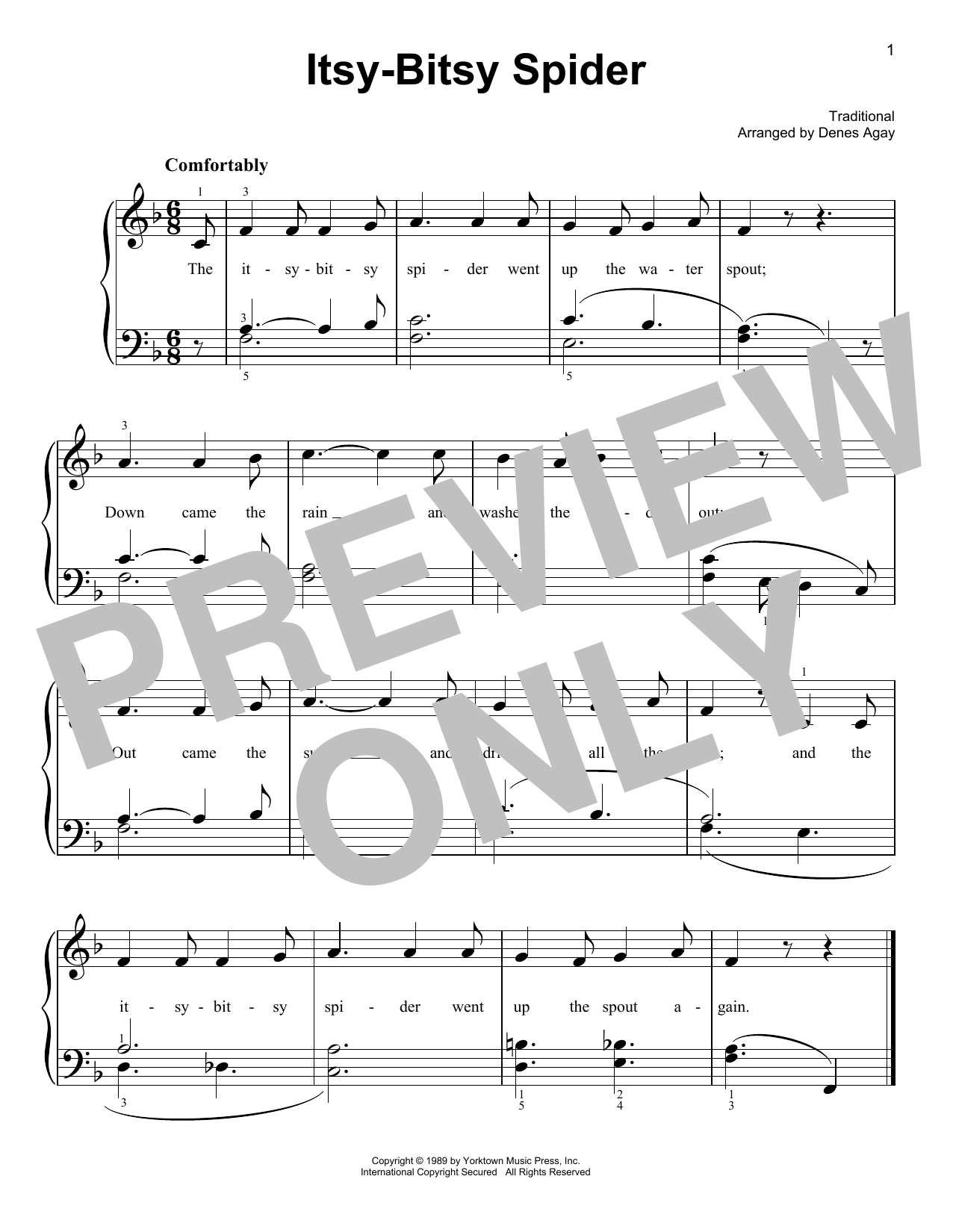 Download Traditional Itsy Bitsy Spider (arr. Denes Agay) Sheet Music and learn how to play Easy Piano PDF digital score in minutes