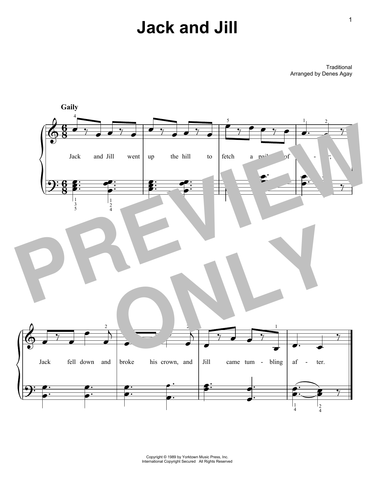 Download Traditional Jack And Jill (arr. Denes Agay) Sheet Music and learn how to play Easy Piano PDF digital score in minutes