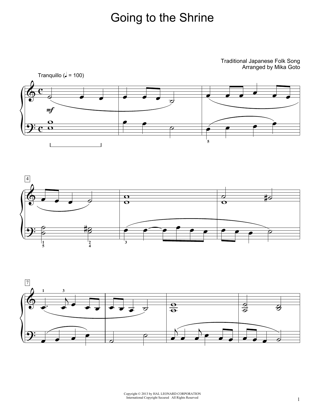 Download Traditional Japanese Folk Song Going To The Shrine (arr. Mika Goto) Sheet Music and learn how to play Educational Piano PDF digital score in minutes