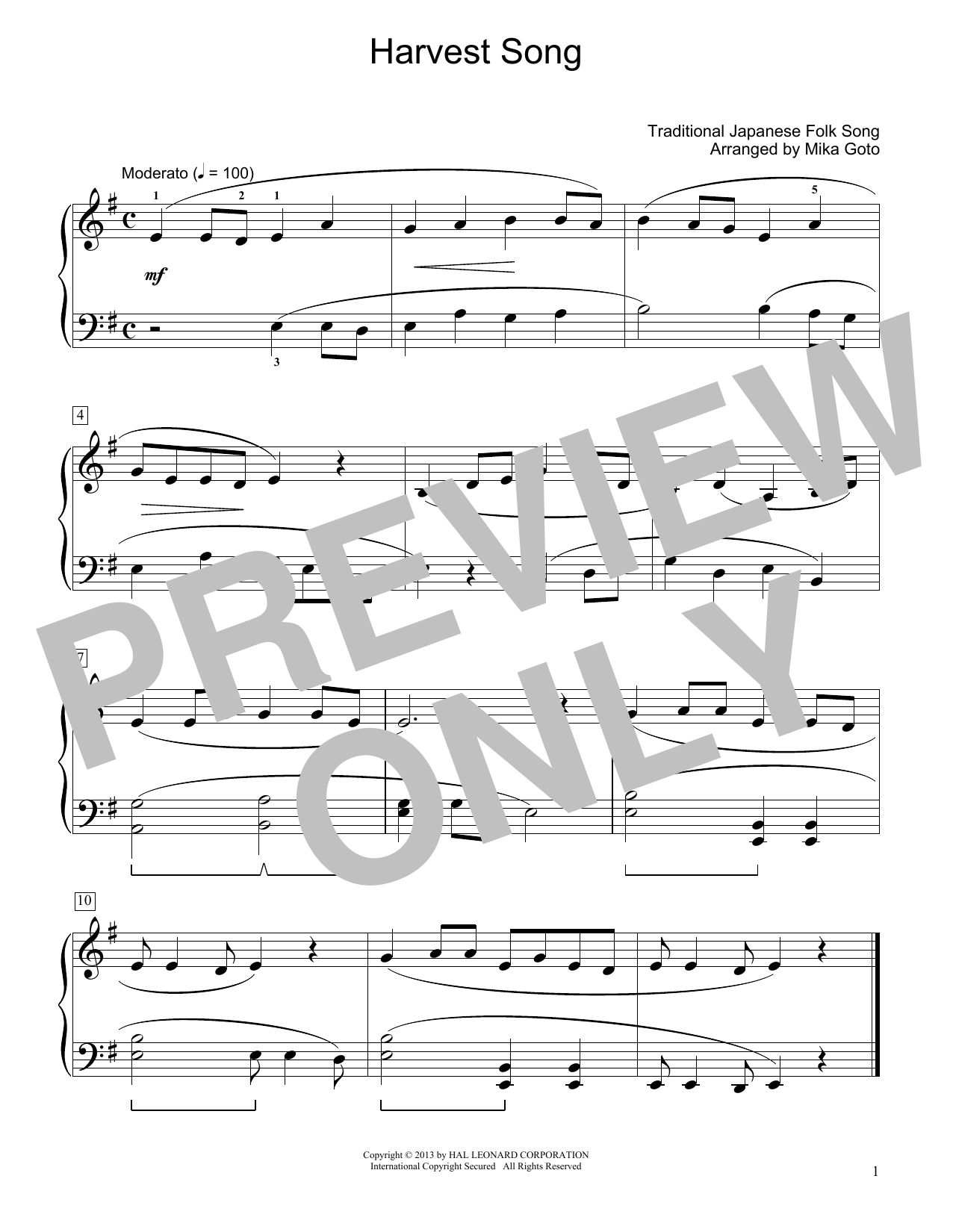 Download Traditional Japanese Folk Song Harvest Song (arr. Mika Goto) Sheet Music and learn how to play Educational Piano PDF digital score in minutes